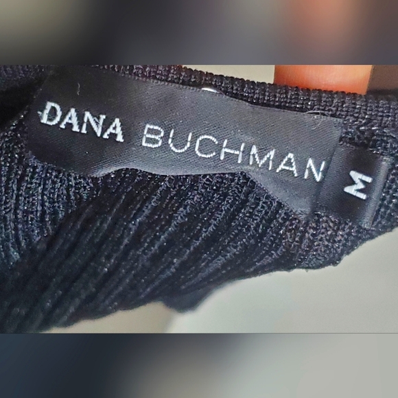Dana Buchman Size M Black Ribbed And Some Shine  Top Short Sleeves - Picture 6 of 11